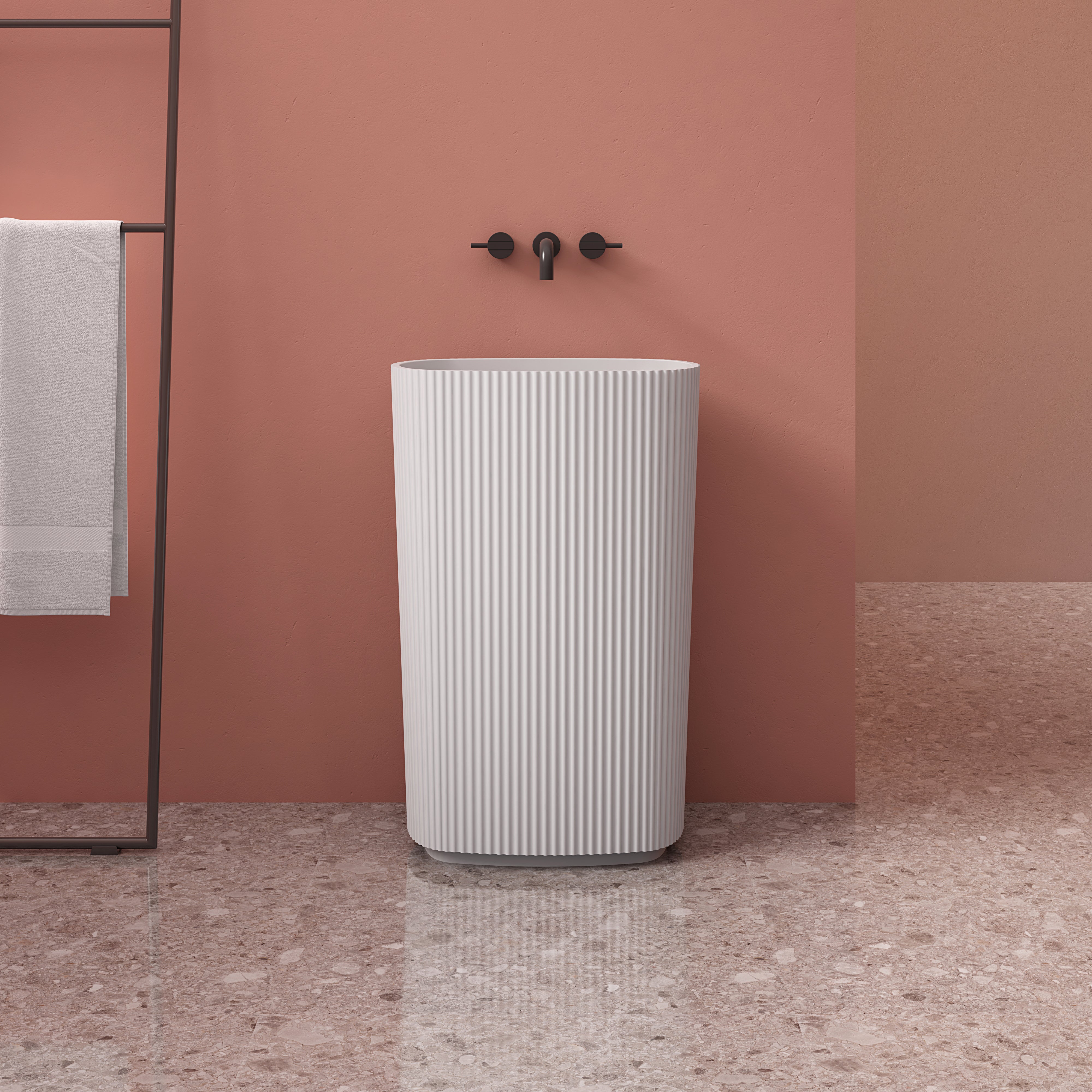 22 Inch MonBlari Solid Surface Vessel Bowl Sink Pedestal Sink TW8681ZMW-FrontView