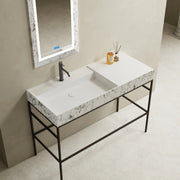 35.4-47.2 Inch MonBlari Luxury Silver Finish Vessel Sink Solid Surface Bathroom Sink Fluted