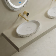 19.7 Inch MonBlari  Solid Surface Vessel Sink Silver Leaf Bathroom Sink Fluted