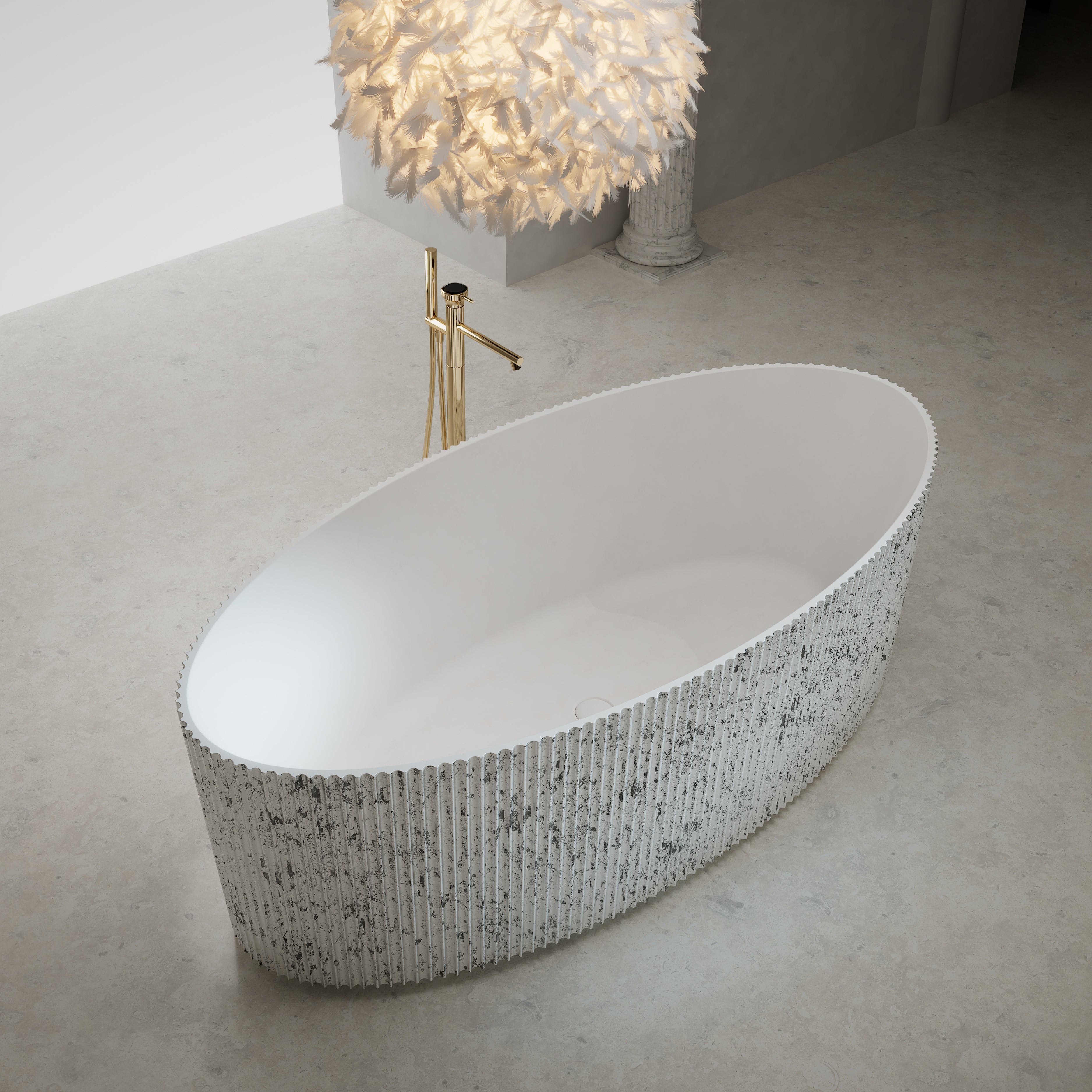 71 Inch MonBlari Solid Surface Freestanding Bathtub TW-8687S-MW TW8687SMW-LeftSide