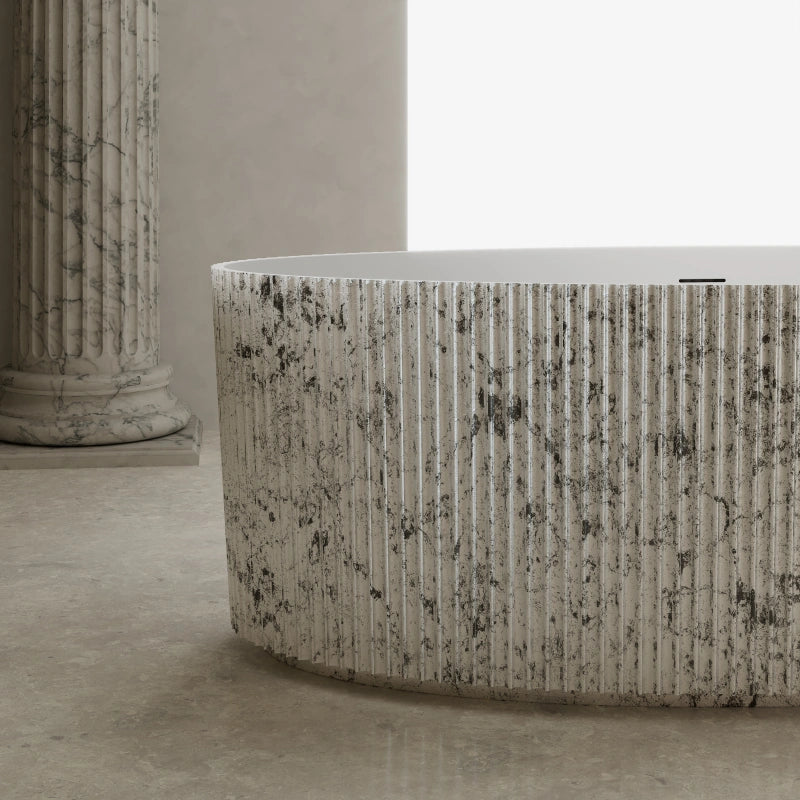 71 Inch MonBlari Hand-Applied Silver Leaf Surface Freestanding Bathtub Fluted