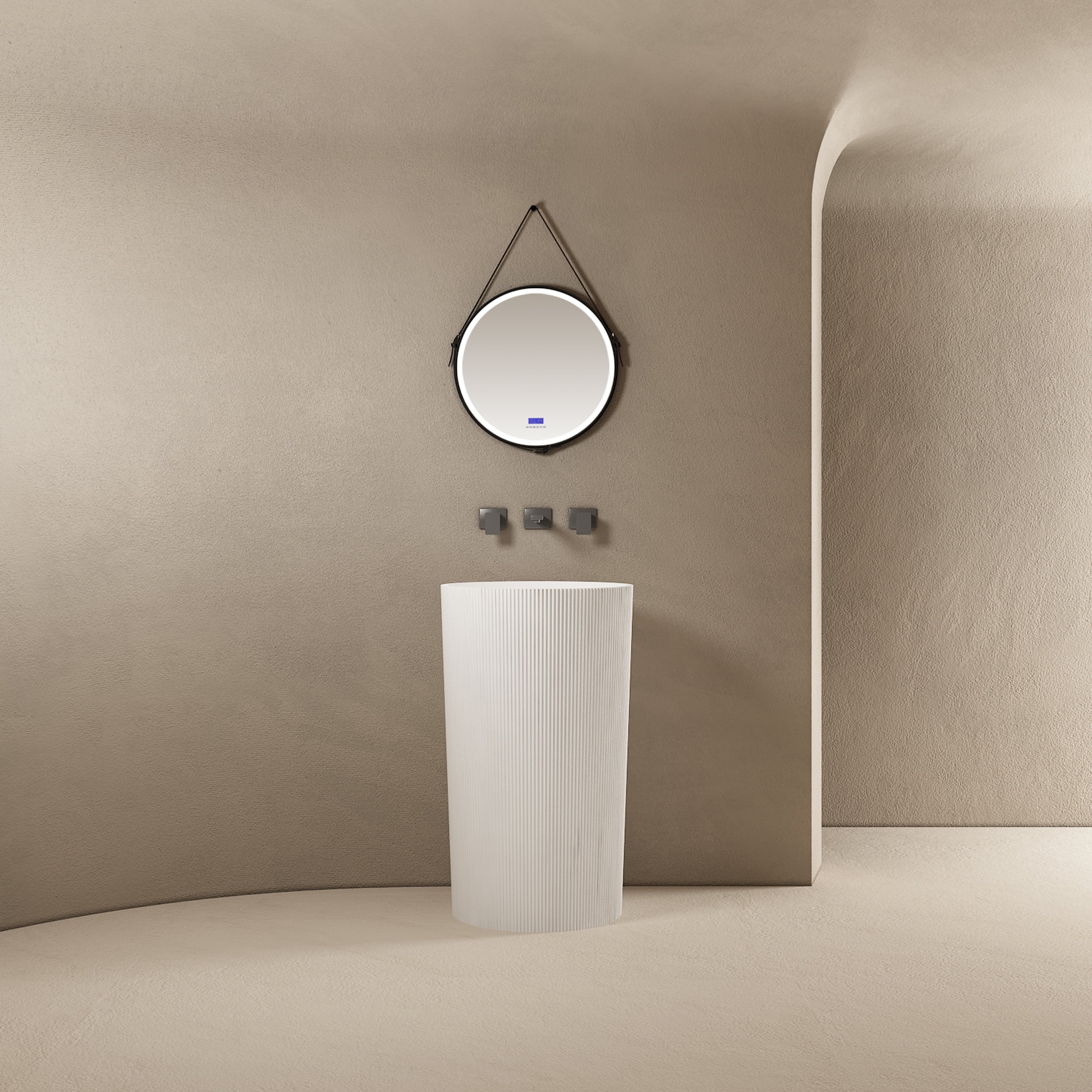 20 Inch MonBlari Solid Surface Vessel Bowl Sink Pedestal Sink TW8689ZMW-FrontView