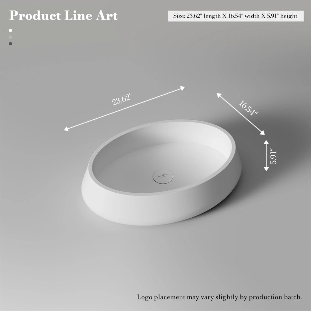 24 Inch MonBlari Sculptural Oval Solid Surface Vessel Sink