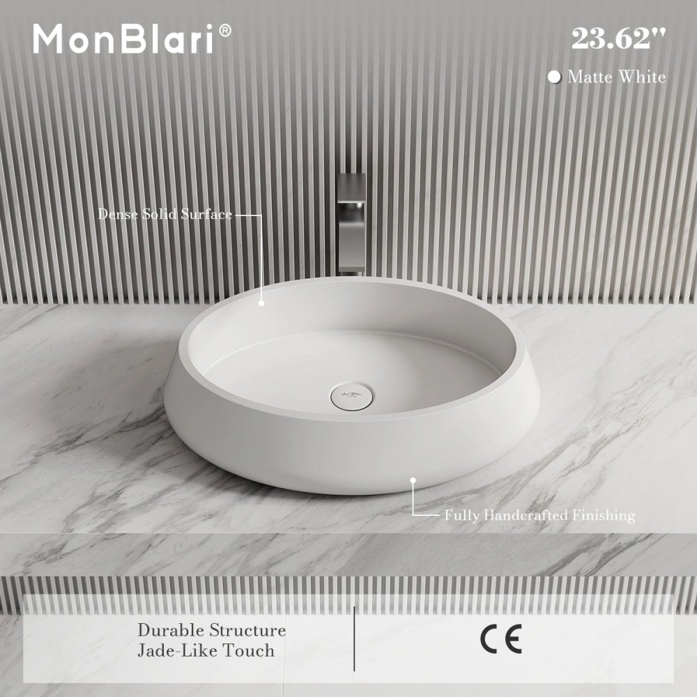 24 Inch MonBlari Sculptural Oval Solid Surface Vessel Sink