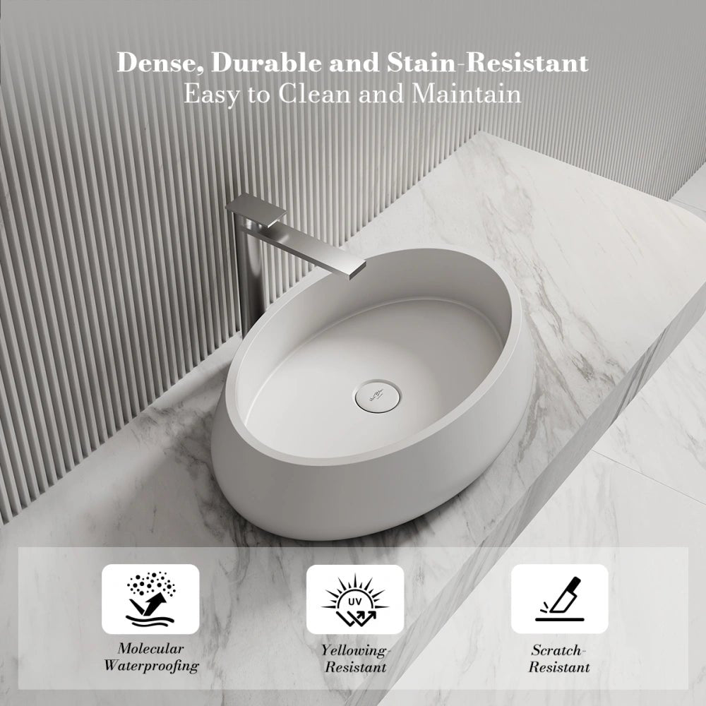 24 Inch MonBlari Sculptural Oval Solid Surface Vessel Sink