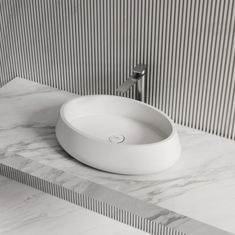 24 Inch MonBlari Sculptural Oval Solid Surface Vessel Sink
