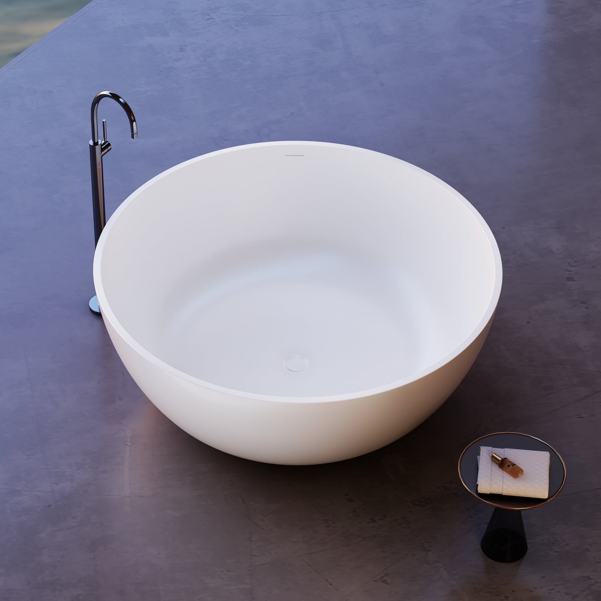 51 Inch MonBlari Solid Surface Freestanding Bathtub XA-8879-MW XA8879MW-SideTopView