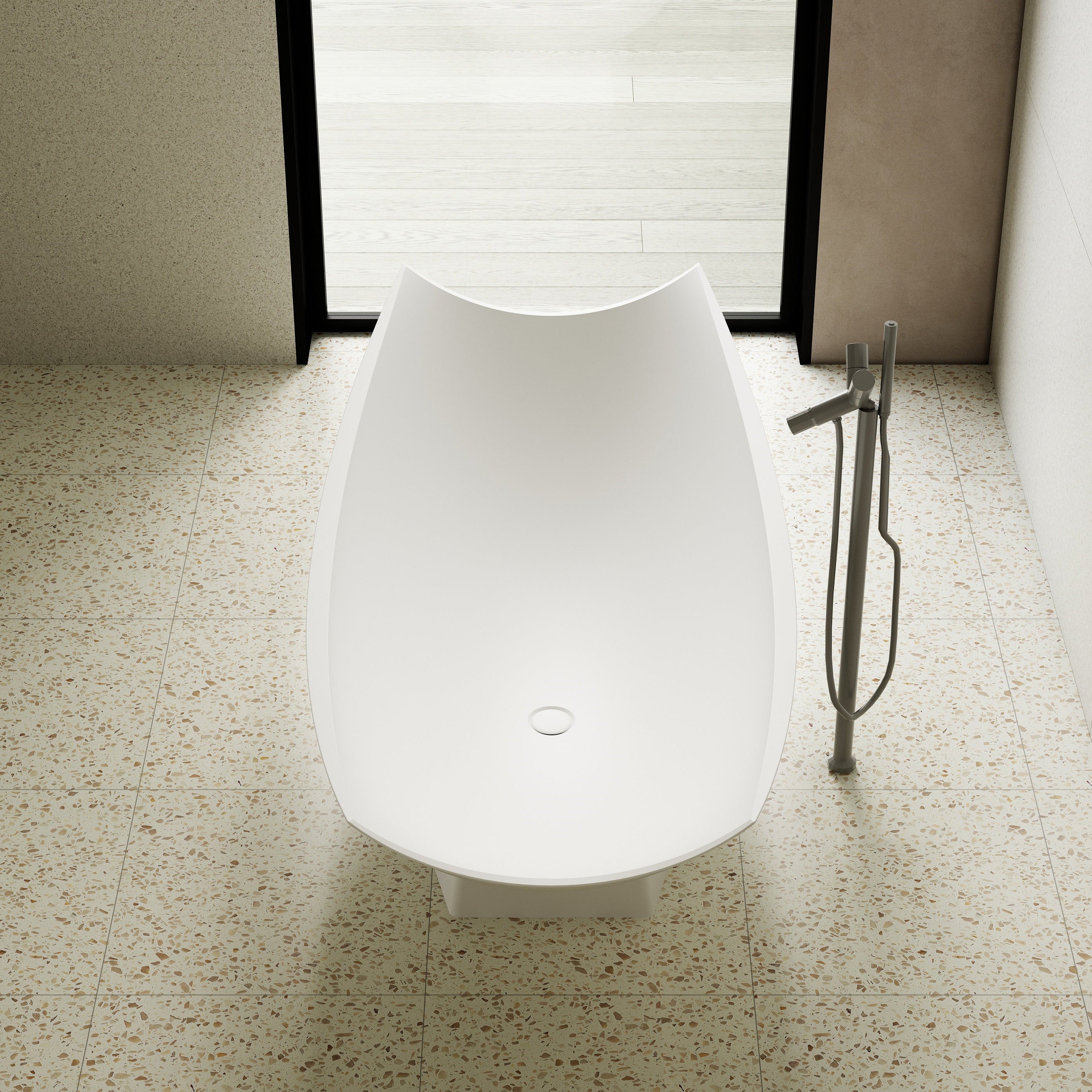 71 Inch MonBlari Solid Surface Freestanding Bathtub TW-8992-MW TW8992MW-SideTop