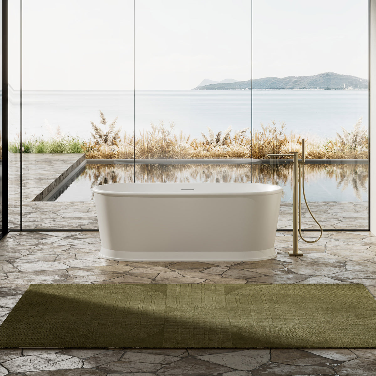 67 Inch MonBlari Solid Surface Freestanding Soaking Tub