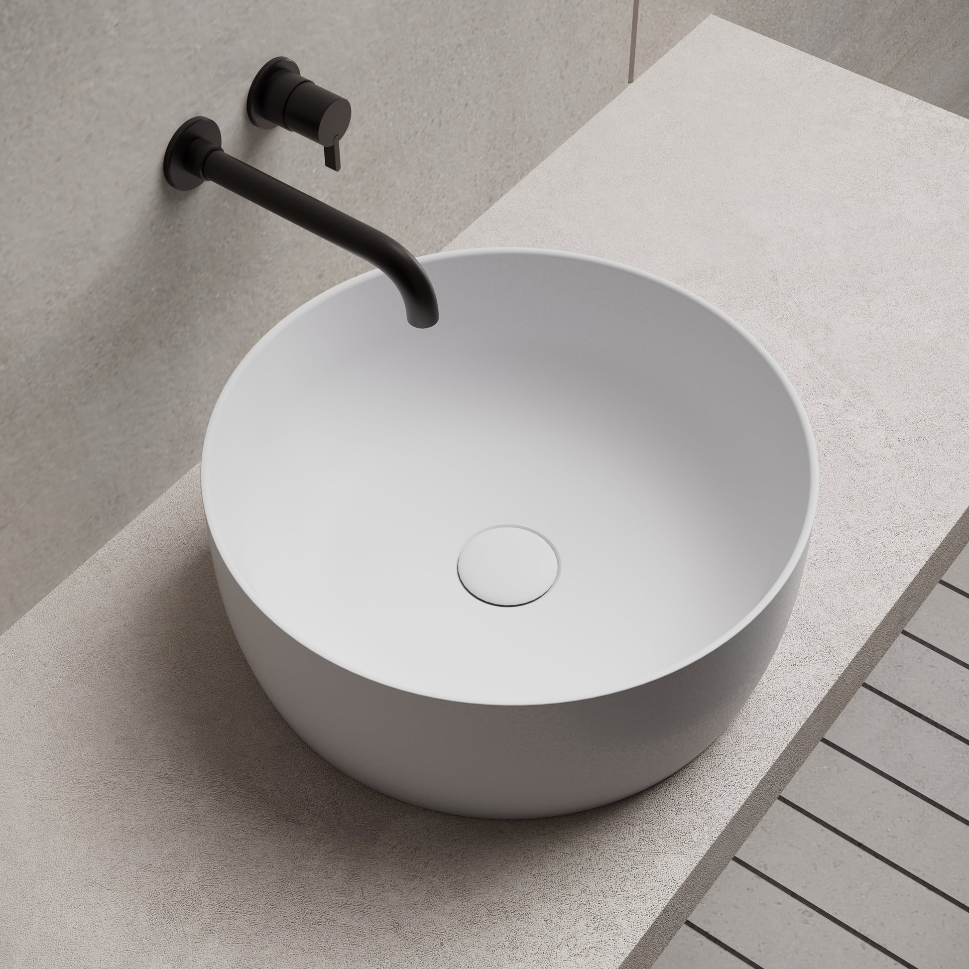 15.7 Inch MonBlari Solid Surface Vessel Bowl Sink Bathroom Sink TW-A105-Sidetop