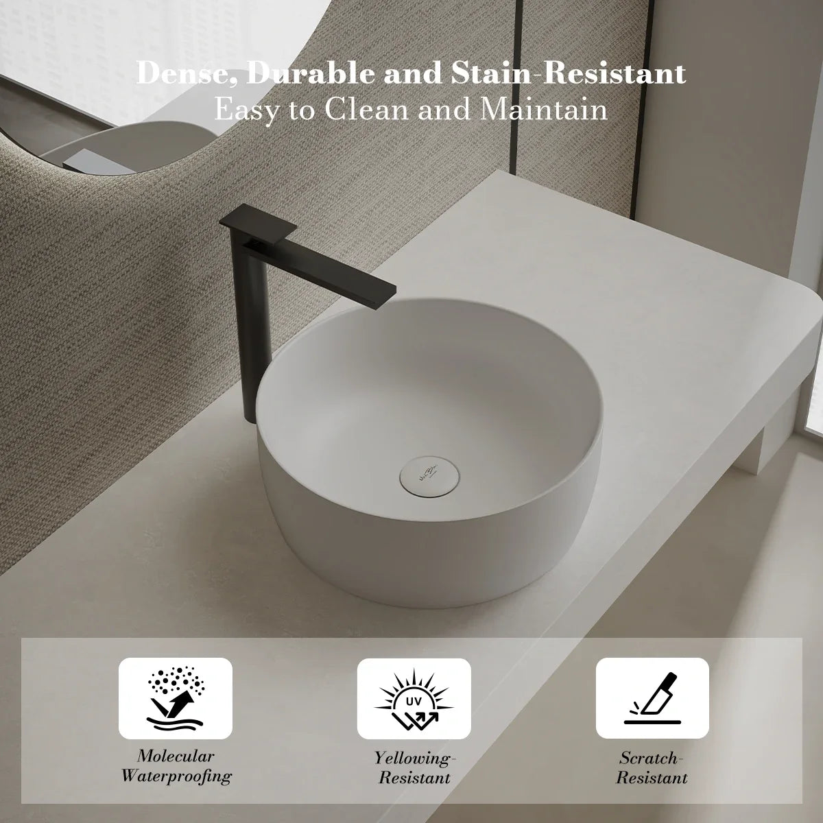 15.7 Inch MonBlari CANVA SERIES Solid Surface Vessel Bowl Sink Bathroom Sink