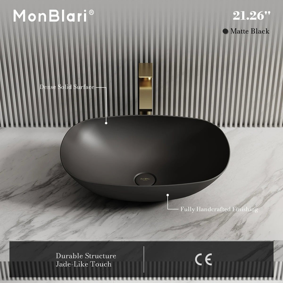 21 Inch MonBlari Modern Oval Solid Surface Vessel Sink for Bathroom