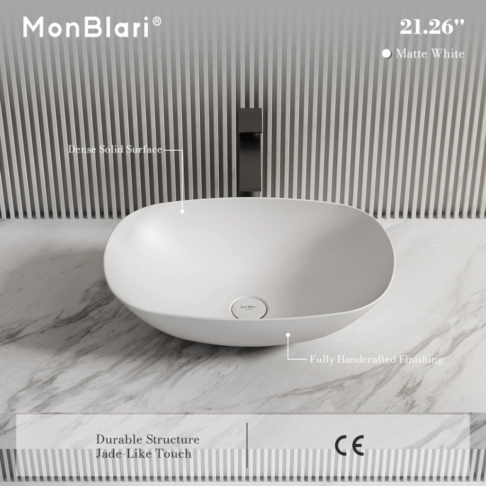 21 Inch MonBlari Modern Oval Solid Surface Vessel Sink for Bathroom