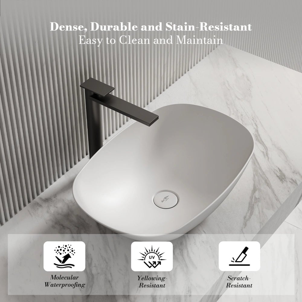 21 Inch MonBlari Modern Oval Solid Surface Vessel Sink for Bathroom