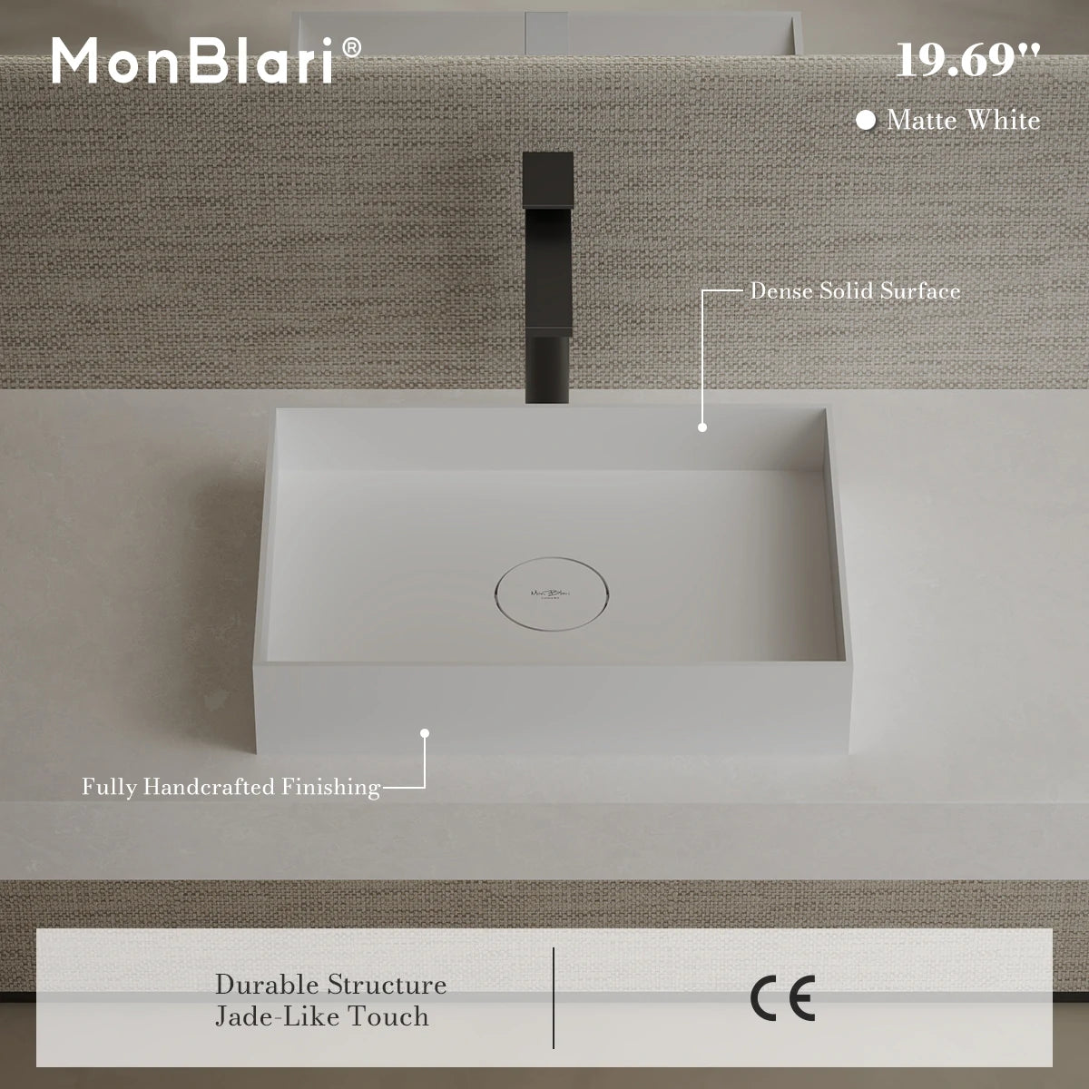 20 Inch MonBlari Solid Surface Vessel Bowl Sink Bathroom Sink