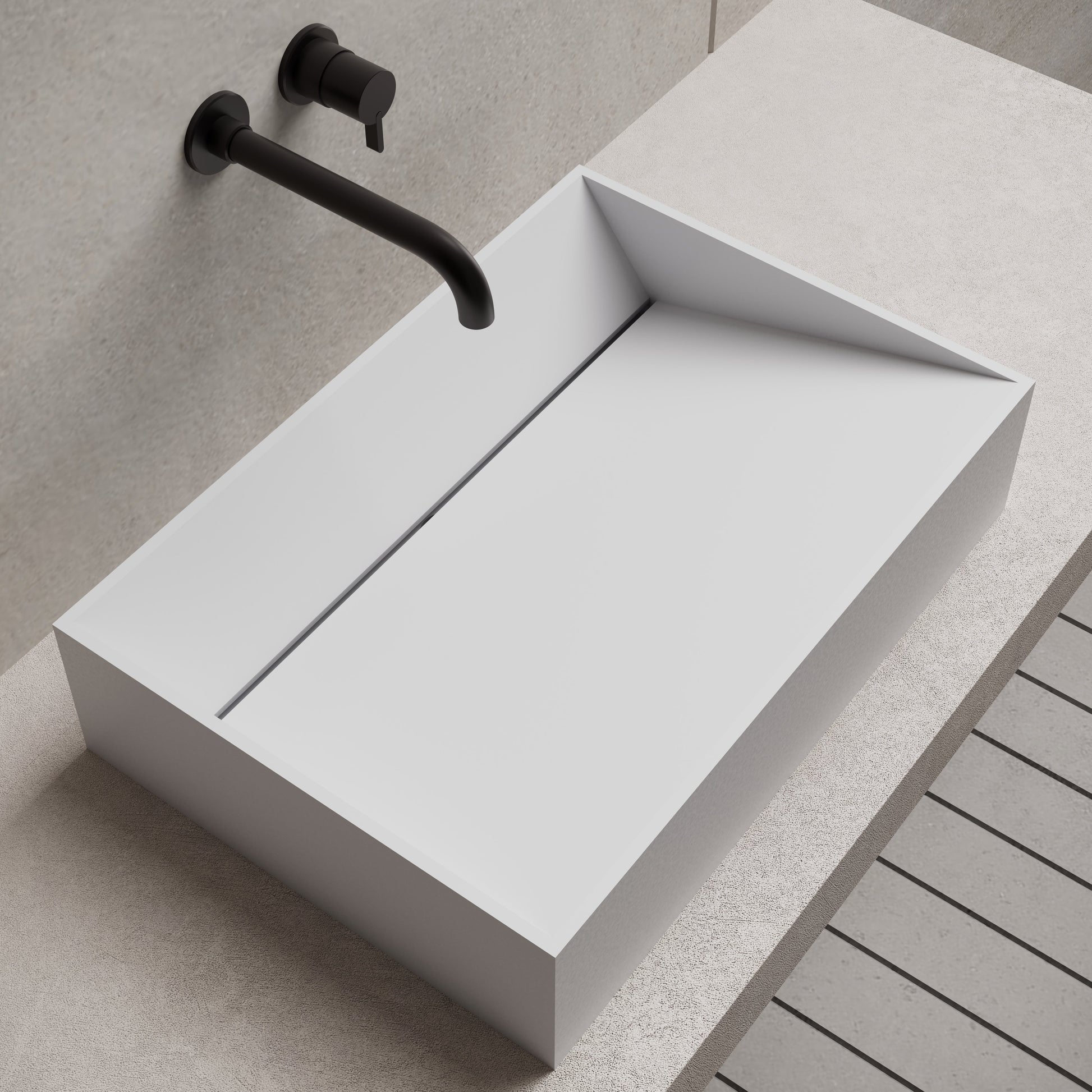 23.6 Inch MonBlari Solid Surface Vessel Bowl Sink Bathroom Sink TW-A113-LeftTop