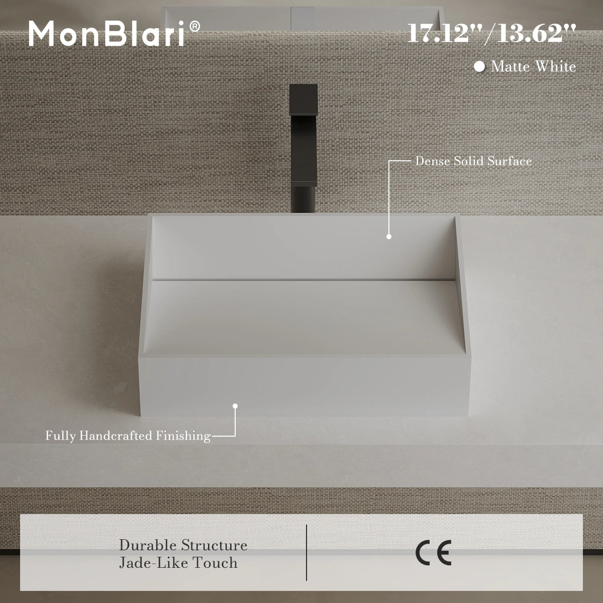 23.6 Inch MonBlari VERVE SERIES Solid Surface Vessel Bowl Sink Bathroom Sink