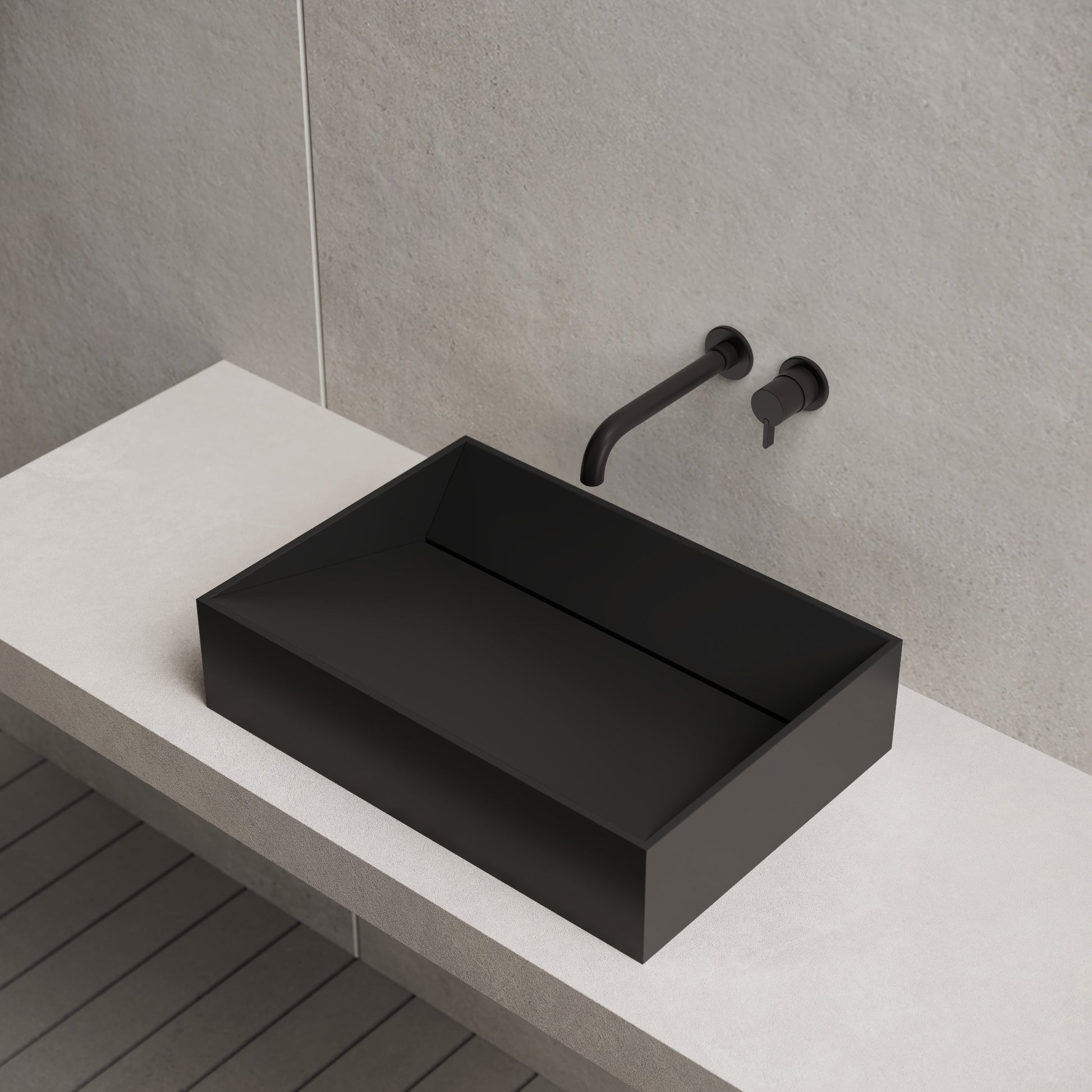 23.6 Inch MonBlari Solid Surface Vessel Bowl Sink Bathroom Sink TW-A113-SideTop