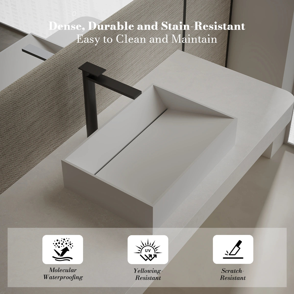 23.6 Inch MonBlari VERVE SERIES Solid Surface Vessel Bowl Sink Bathroom Sink