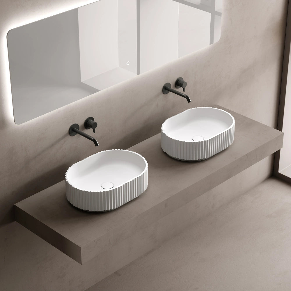 19 Inch MonBlari Fluted Oval Solid Surface Vessel Sink