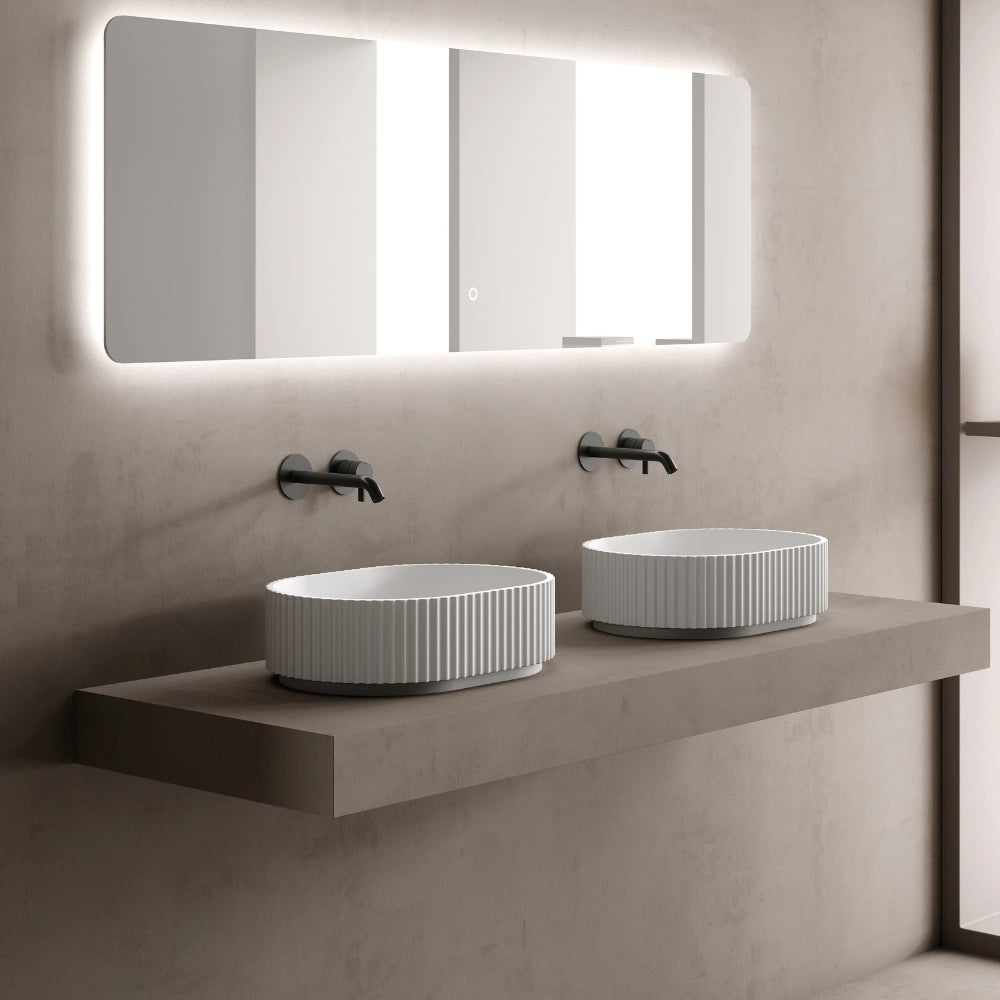 19 Inch MonBlari Fluted Oval Solid Surface Vessel Sink