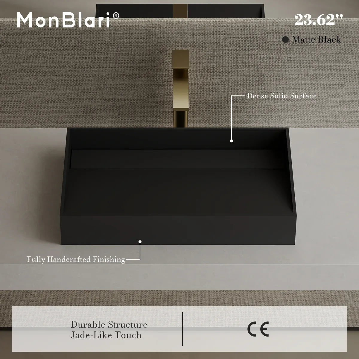 24 Inch MonBlari Contemporary Oval Solid Surface Wash Basin