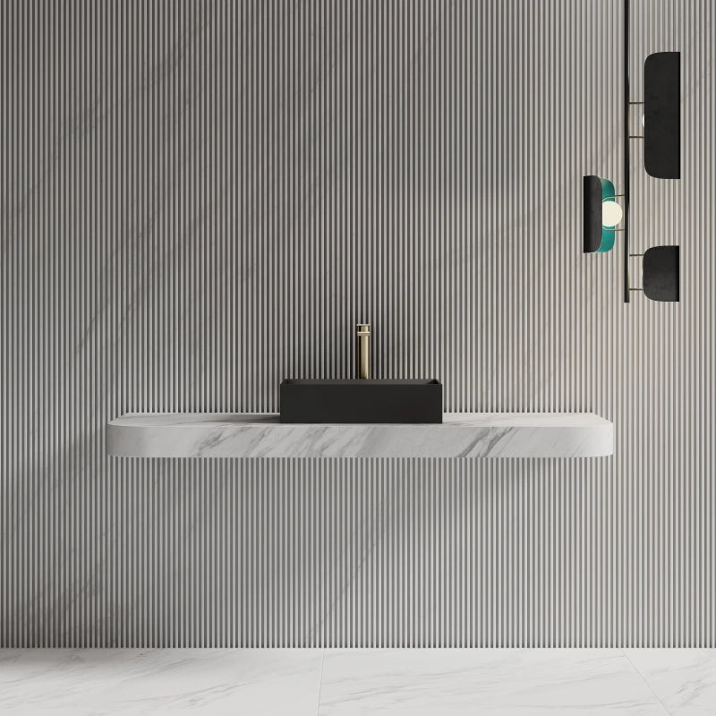 19.7 Inch MonBlari Solid Surface Vessel Bathroom Sink with Direct Drain