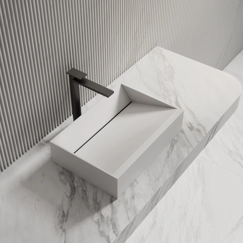 19.7 Inch MonBlari Solid Surface Vessel Bathroom Sink with Direct Drain