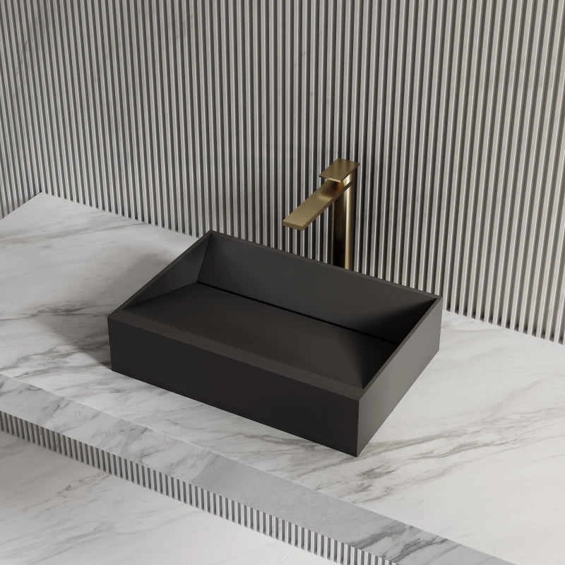 19.7 Inch MonBlari Solid Surface Vessel Bathroom Sink with Direct Drain