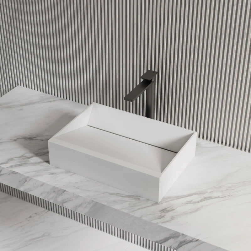 19.7 Inch MonBlari Solid Surface Vessel Bathroom Sink with Direct Drain