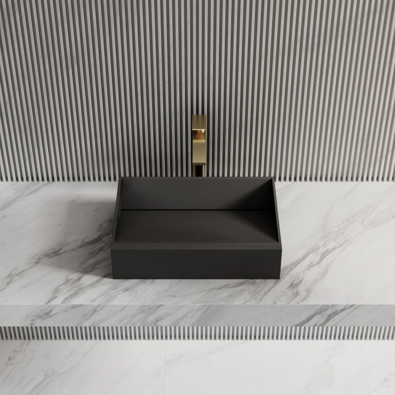 19.7 Inch MonBlari Solid Surface Vessel Bathroom Sink with Direct Drain
