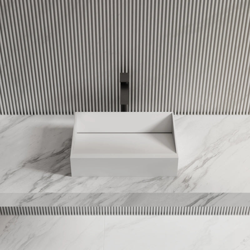19.7 Inch MonBlari Solid Surface Vessel Bathroom Sink with Direct Drain
