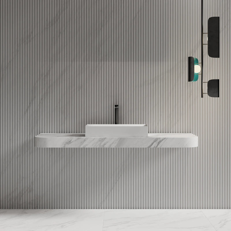 MonBlari Solid Surface Matte White Rectangular Bathroom Vessel Sink