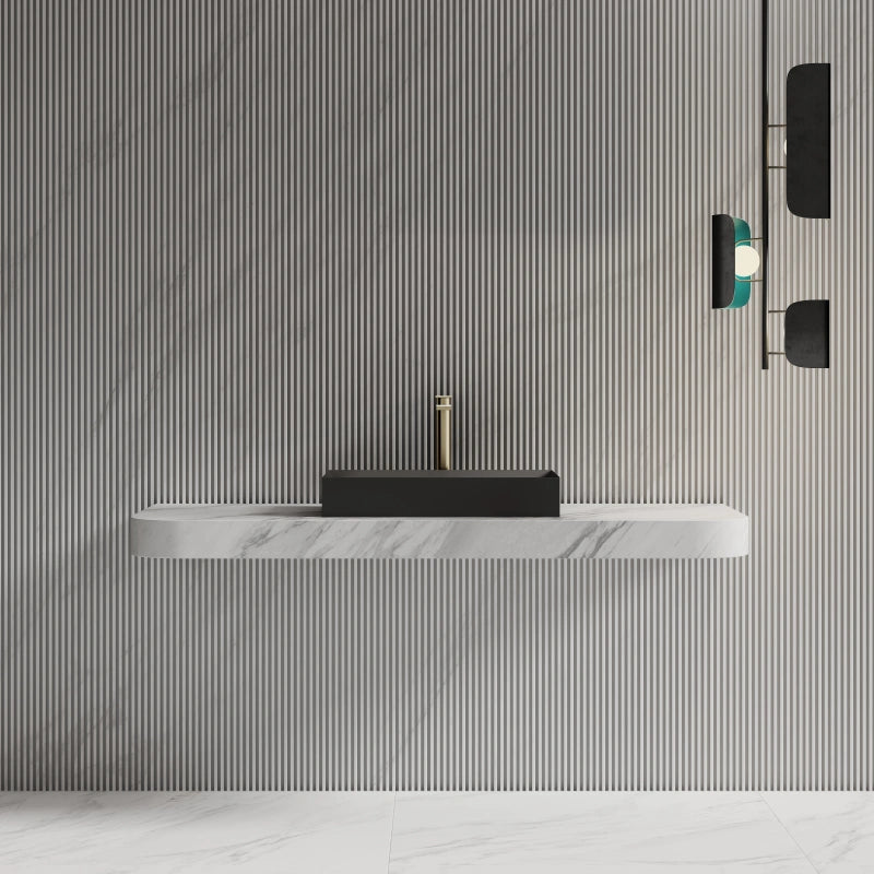 MonBlari Solid Surface Matte White Rectangular Bathroom Vessel Sink