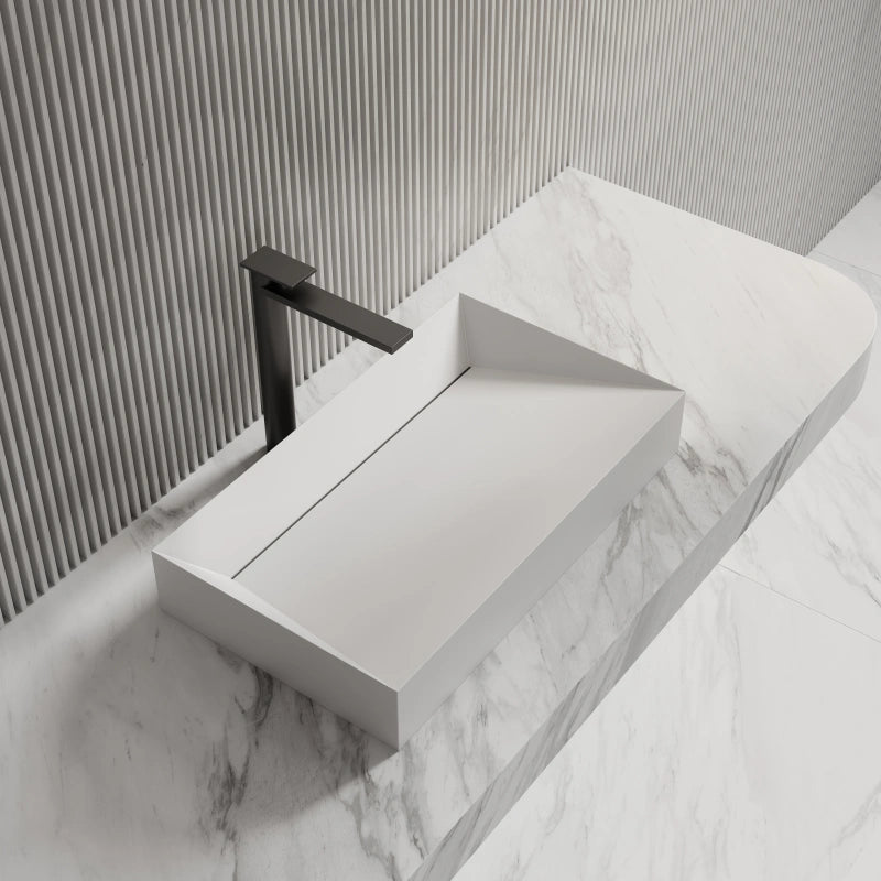 MonBlari Solid Surface Matte White Rectangular Bathroom Vessel Sink