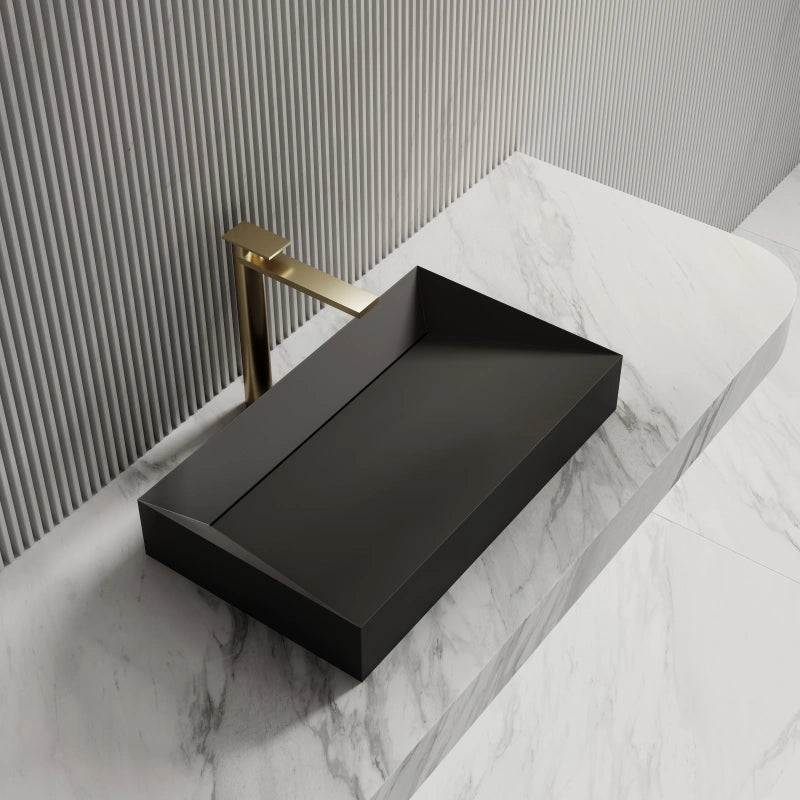 MonBlari Solid Surface Matte White Rectangular Bathroom Vessel Sink