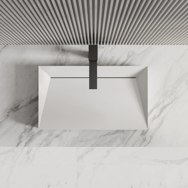 MonBlari Solid Surface Matte White Rectangular Bathroom Vessel Sink