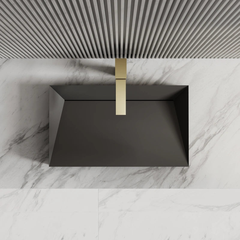 MonBlari Solid Surface Matte White Rectangular Bathroom Vessel Sink