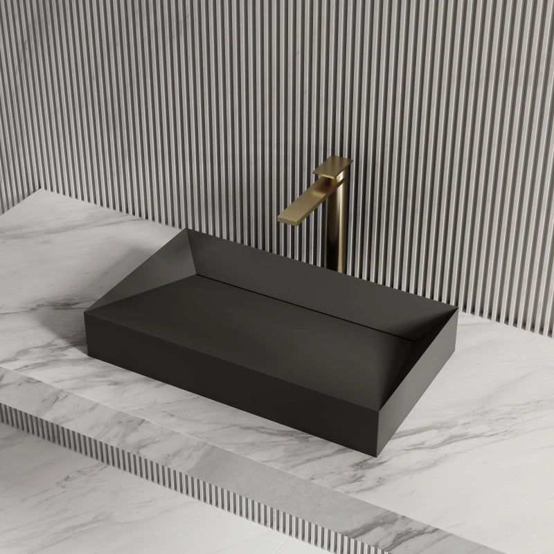 MonBlari Solid Surface Matte White Rectangular Bathroom Vessel Sink