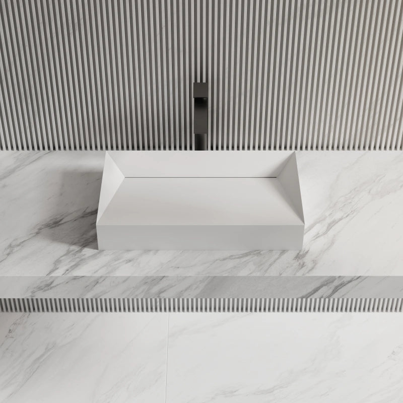 MonBlari Solid Surface Matte White Rectangular Bathroom Vessel Sink