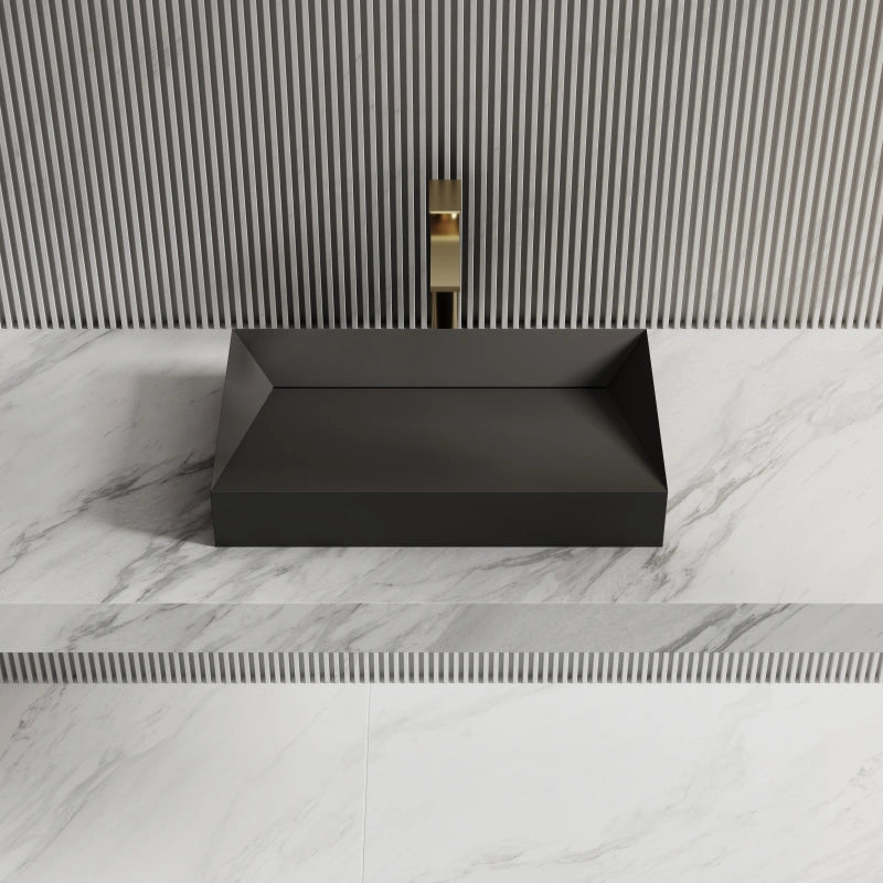 MonBlari Solid Surface Matte White Rectangular Bathroom Vessel Sink