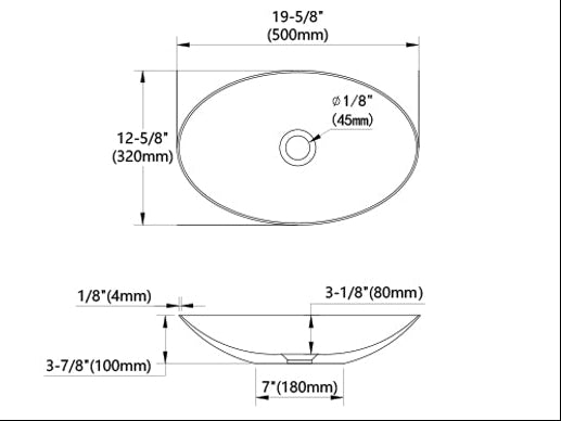20" MonBlari Contemporary Oval Marble Countertop Sink