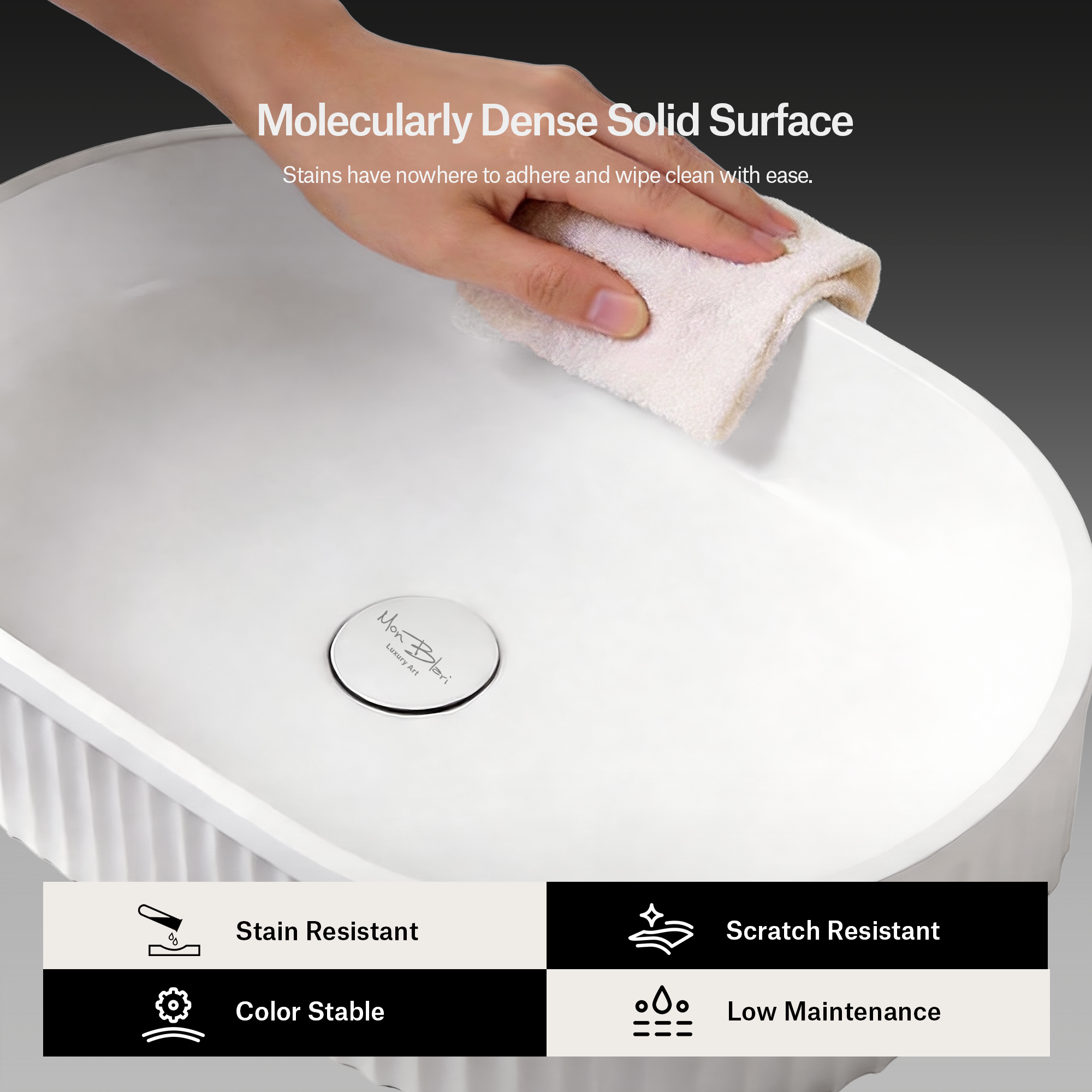 21.7 Inch MonBlari VENUS SERIES Solid Surface Bathroom Vessel Bowl Sink Bathroom Sink