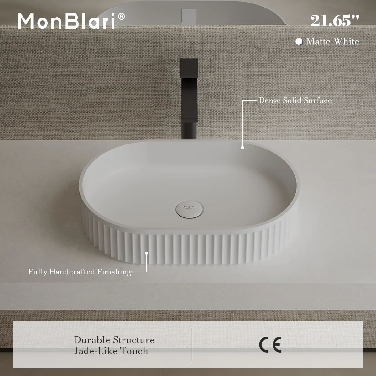 21.7 Inch MonBlari VENUS SERIES Solid Surface Bathroom Vessel Bowl Sink Bathroom Sink