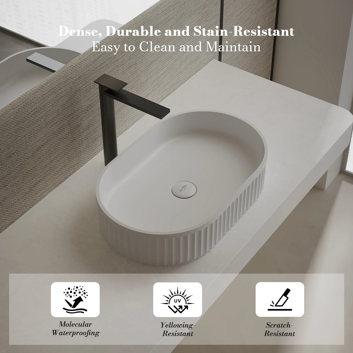 21.7 Inch MonBlari VENUS SERIES Solid Surface Bathroom Vessel Bowl Sink Bathroom Sink