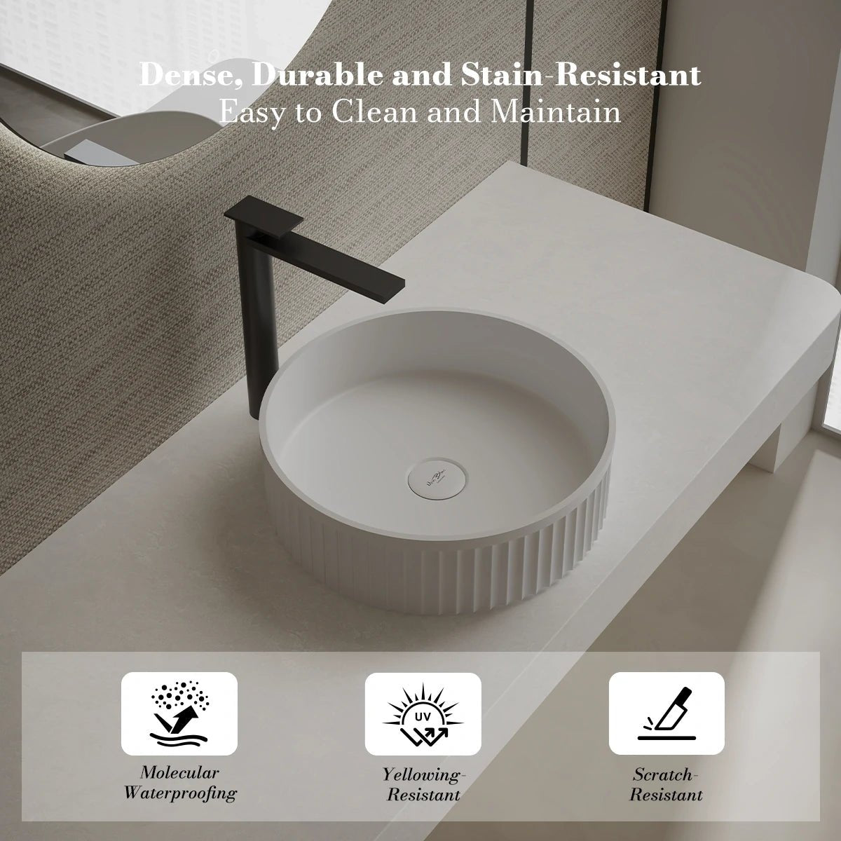 15.7 Inch MonBlari VENUS SERIES Solid Surface Vessel Bowl Sink Bathroom Sink