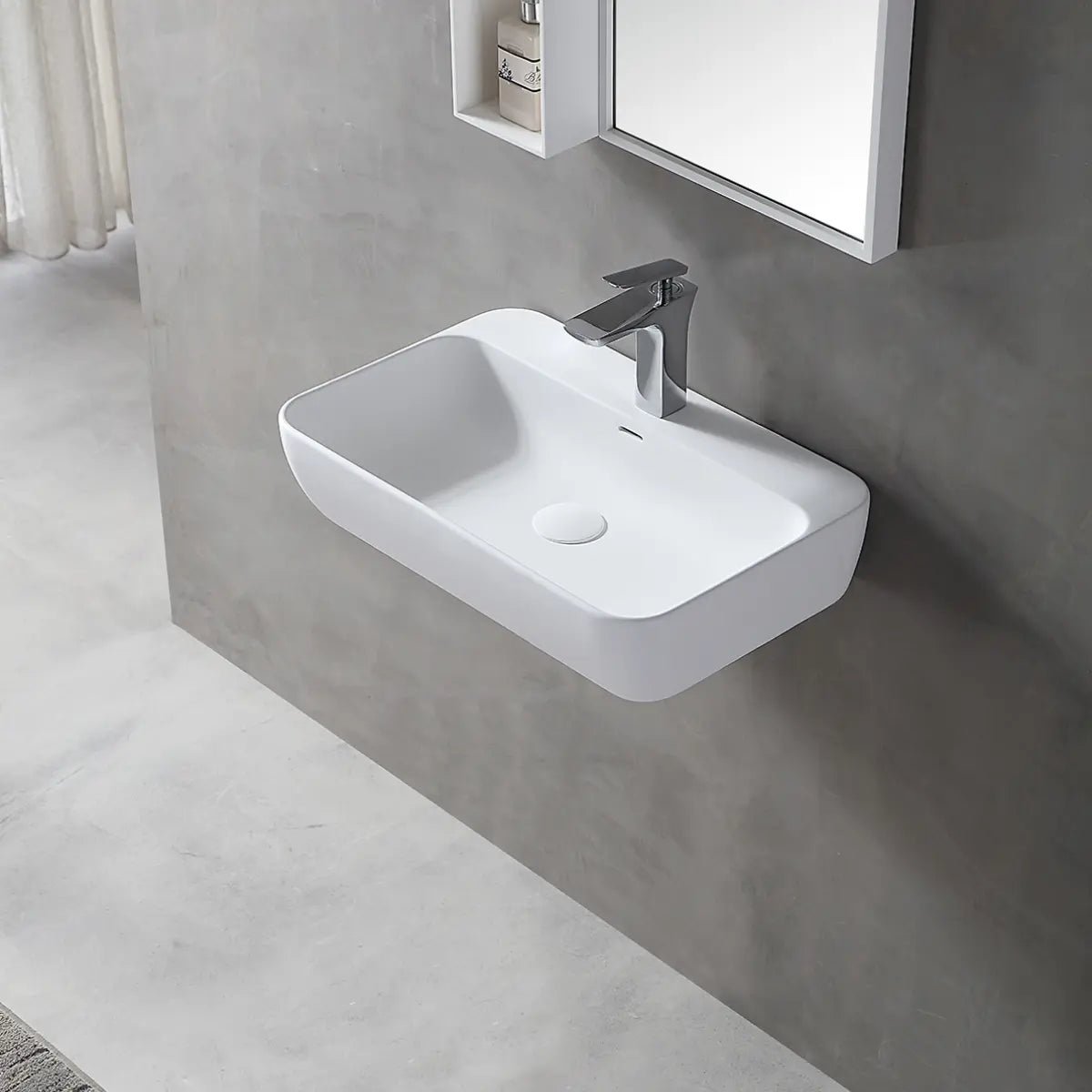 23.6 Inch MonBlari Solid Surface Wall Mount Sink Bathroom Vessel Sink