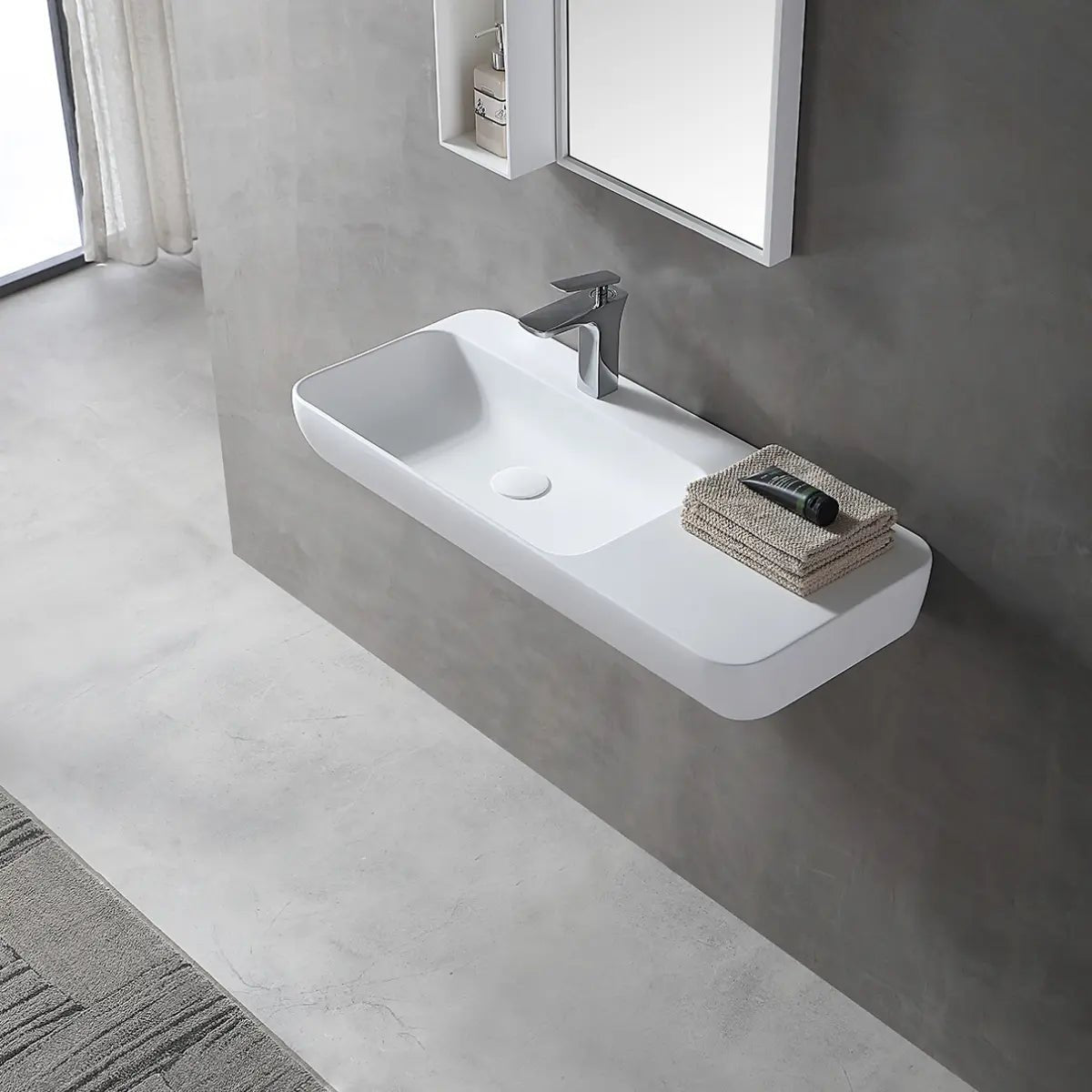 35.4 Inch MonBlari Solid Surface Wall Mounted Sink Bathroom Sink