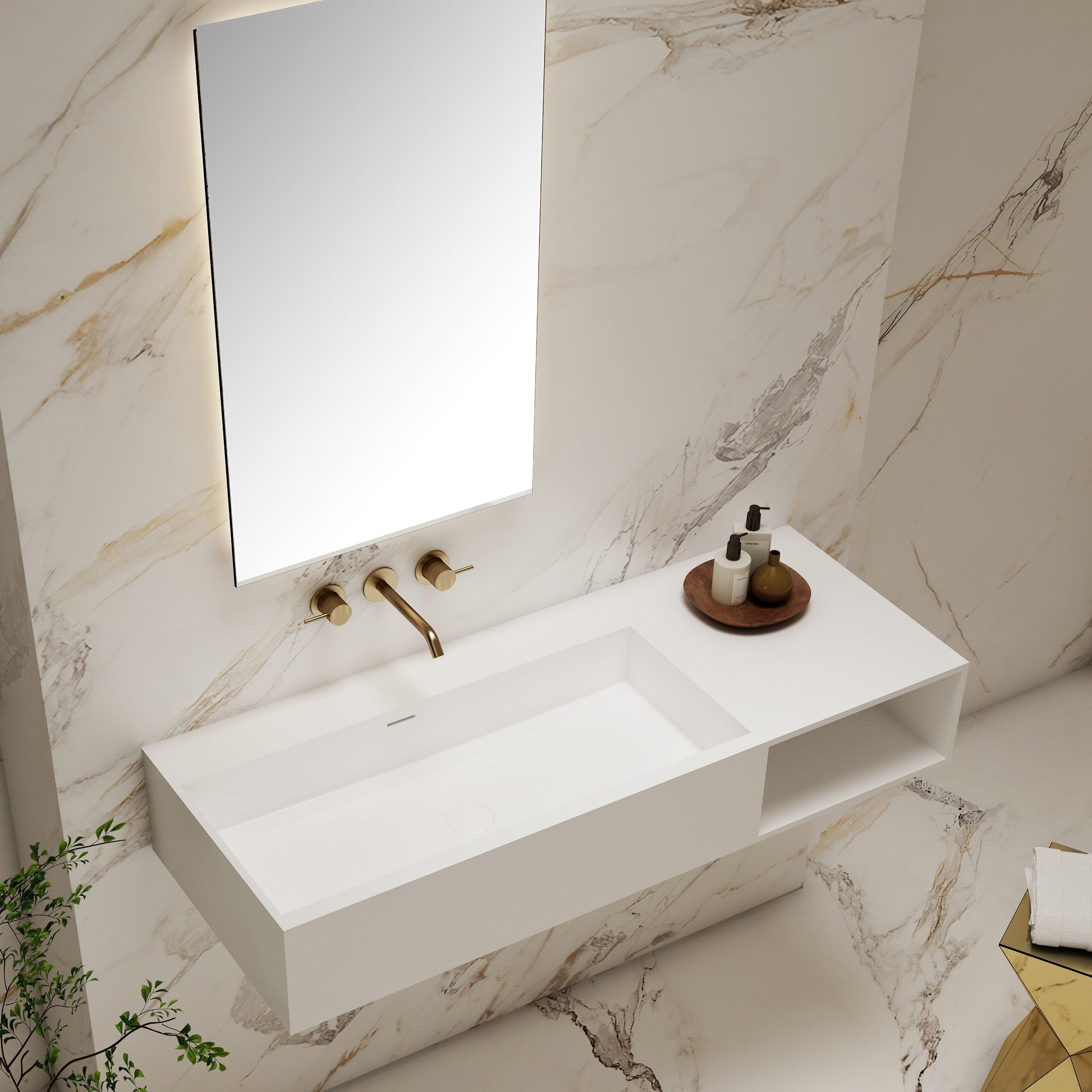 47 Inch MonBlari Solid Surface Vessel Bowl Sink Bathroom Sink-TW-G206-LeftTopView