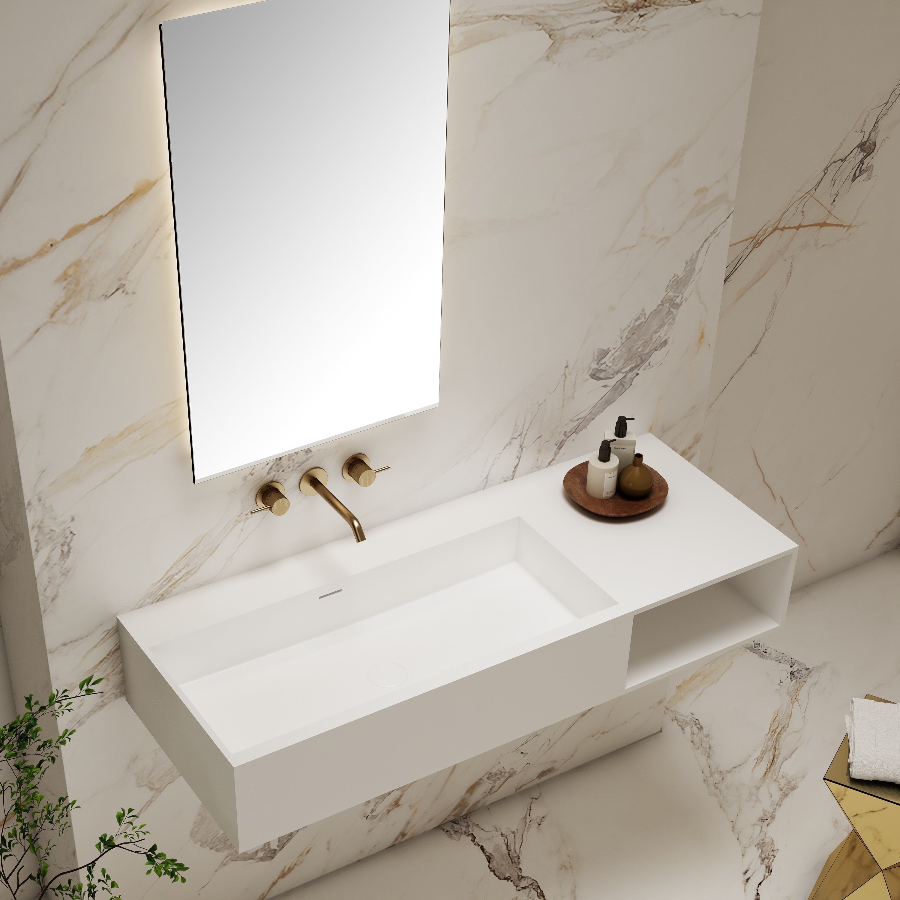 47 Inch MonBlari Solid Surface Vessel Bowl Sink Bathroom Sink-TW-G206-LeftTopView